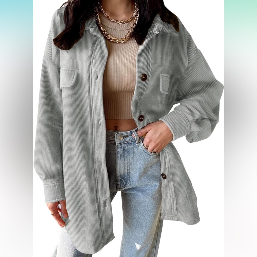 Womens Shacket Corduroy Button Down Shirt